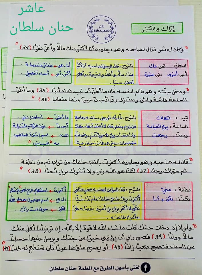 MzQ1MTM0MQ31312 بالصور شرح درس اياك و الكبر قصة صاحب الجنتين مادة اللغة العربية للصف العاشر الفصل الاول 2021